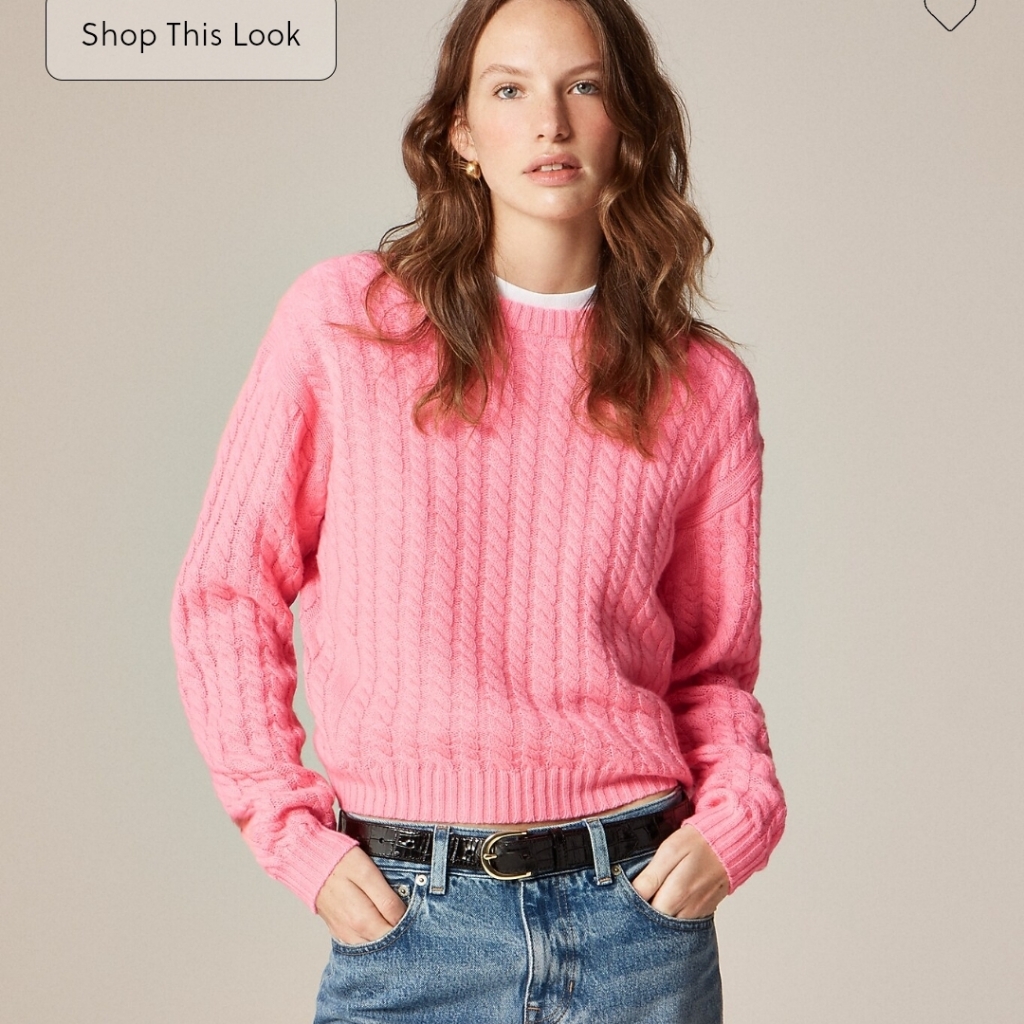 J Crew Perfect Cashmere Cable-Knit Crewneck Sweater Co324 Size M Pink